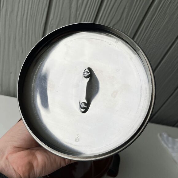 VTG West Bend Brown Glazed Pot Canister Chrome Lid 8.5” Mid Century - Picture 7 of 13